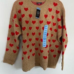 Vince Camuto Camel Sweater with Red Heart Design